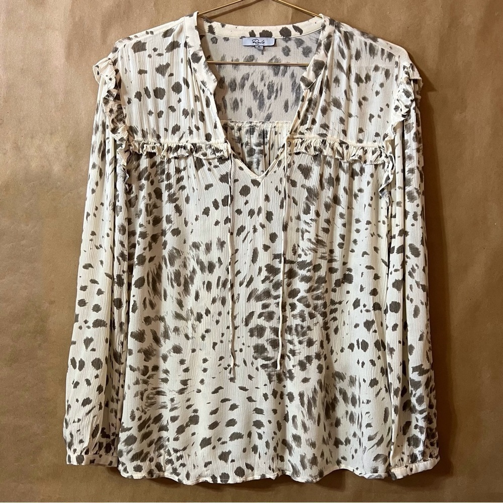 Rails | Lydia Top in Puma Ruffle Neck Tie Popover Top Rayon Chiffon Size S